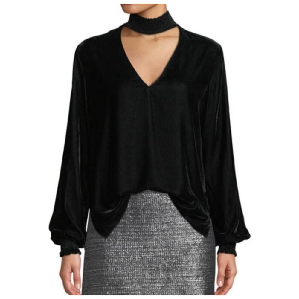 BAILEY 44 Truth Serum Black Velvet Blouse V Neck Top M Whimsigoth Victorian Luxe